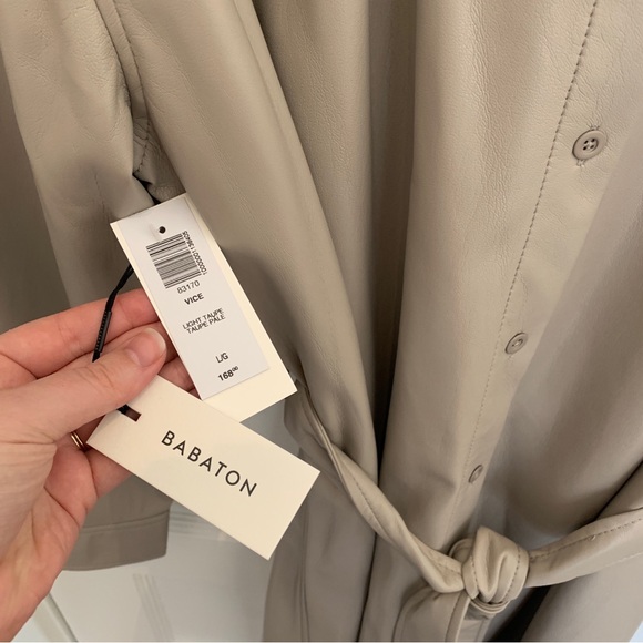 Babaton faux leather taupe shirt dress, midi length, size L - Picture 4 of 6